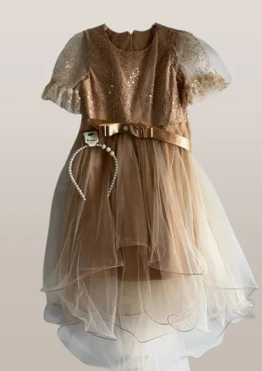 Zlatna Svečana Haljinica za Djevojčice sa Tilom i Mašnom