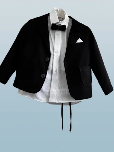 Svečani Crni Set "Black Tux" – Komplet sa Sakoom, Košuljom i Mašnom